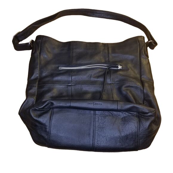 Day & Mood Black Leather Bag Isa Hobo Handbag Shoulder Strap Purse 14x12x5 - Picture 1 of 4
